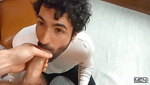 Slim brunette hair shows off her massage and cum-gro dominatedmen